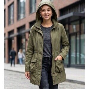 Mossimo Military Utility Anorak Jacket Olive Green Drawstring Waist Large